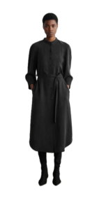 Belted Collarless Midi Shirt Dress