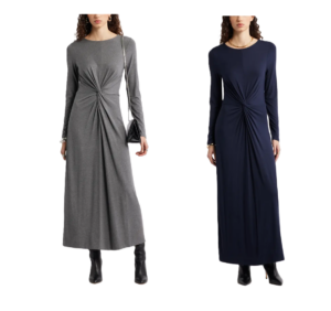 Twist Front Long Sleeve Jersey Maxi Dress