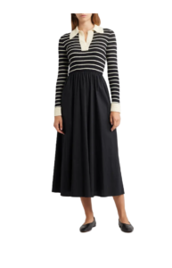 Stripe Long Sleeve Twofer Midi Dress