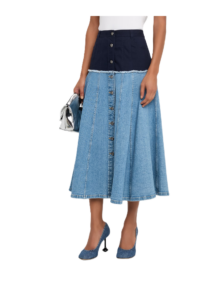 Veena Colorblock Denim Midi Skirt