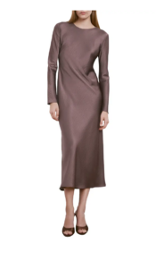 Long Sleeve Textured Satin Midi Dress