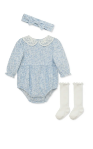 Floral Bubble Romper, Socks & Headband Set 3-12m