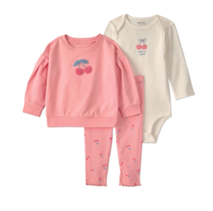 3pc Cherry Sweatshirt with Long Sleeve Bodysuit and Leggings Set 3-18m