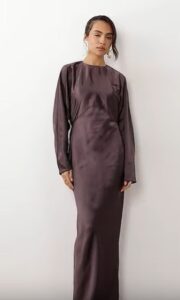 Satin Batwing Maxi Dress in Brown