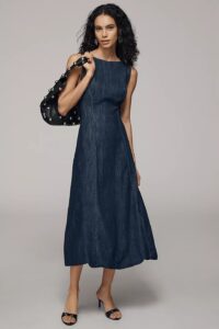 Boat-neck Denim Bubble Midi Dress