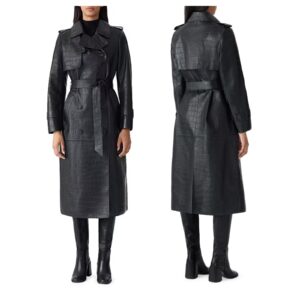 Gael Croc-embossed Leather Double-breasted Trench Coat
