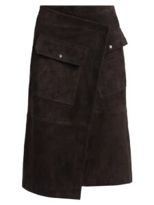 Asymmetric Suede Wrap Midi-skirt