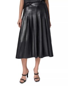 Faux Leather Pleated Midi Skirt