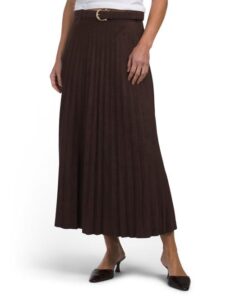 Pleated Midi Skirt with Side Zipper and Belt