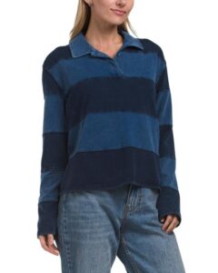Denim French Terry Long Sleeve Polo