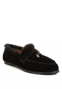 Suede and Faux Fur Flat Loafers