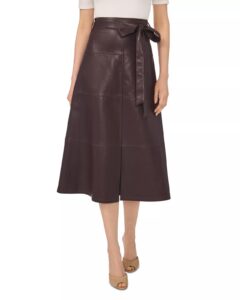 Faux Leather Tie Waist Midi Skirt