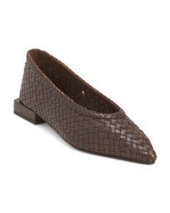 Leather Yara Woven Pointy Toe Ballerina Flats