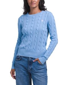 Cotton Cable Knit Crew Neck Long Sleeve Sweater