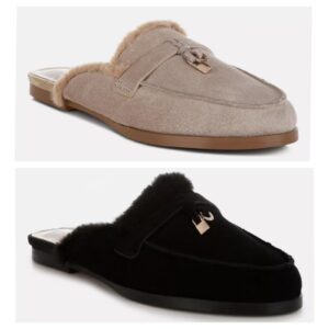 Suede and Faux Fur Slip on Mules