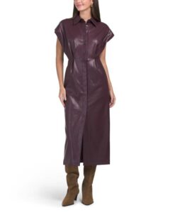 Cap Sleeve Faux Leather Jade Dress