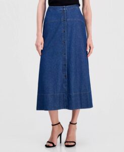 Women's Button-front Denim Midi Skirt