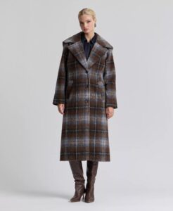 Women's Plaid Notch-collar Maxi Coat