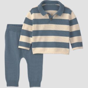 Baby Boys' 2pc Long Sleeve Striped Rugby Sweater and Pants Set