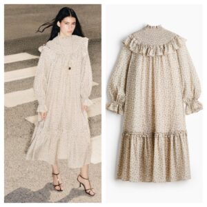 Ruffle-trimmed Textured-weave Dress