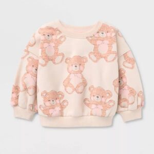 Toddler Girls' Bear Print Fleece Top & Pants Set 2pc - Cat & Jack™ Cream/brown 3t
