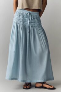 Smocked Drawstring Midi Skirt