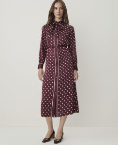 Polka Dot Tie Neck Midi Shirtdress