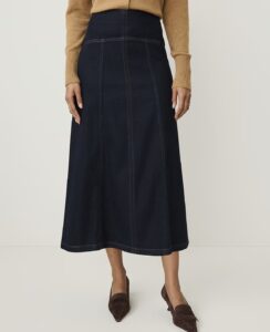 Drop Waist Midi Skirt in Denim