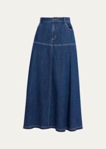 Ysabelle A-line Cotton Denim Midi Skirt