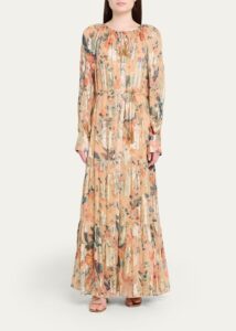 Xandra Tiered Metallic Floral-print Maxi Dress