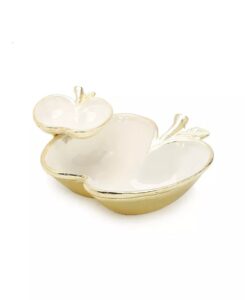 Two Apple Dish with Gold-tone