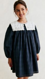 Vintage-collar Muslin Dress