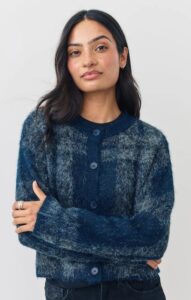Only Blue Cosy Button Through Checked Cardigan