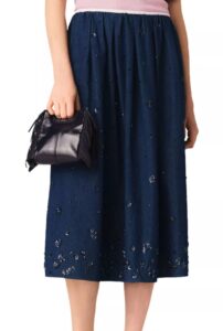 Embroidered Denim Midi Skirt