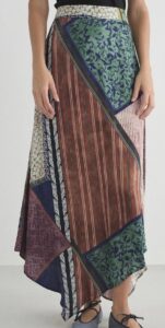 Brown/blue Scarf Print N. Premium Satin Asymmetric Maxi Skirt