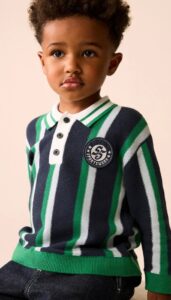 Green/navy Stripe Knitted Polo Shirt (3mths-7yrs)