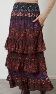 Another Sunday Brown Floral Tiered Maxi Skirt