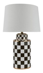 29in Ceramic Checkered Table Lamp with Linen Look Shade