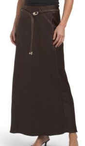 Crinkle Satin Flared Skirt with Belt