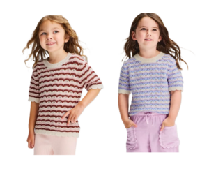 Toddler Girls' Short Sleeve Striped Crewneck Sweater