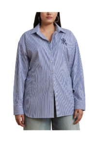 Embroidered Logo Detail Stripe Stretch Cotton Button-up Shirt