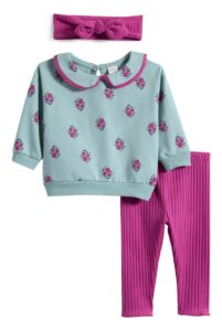 Collared Sweatshirt, Leggings & Headband Set