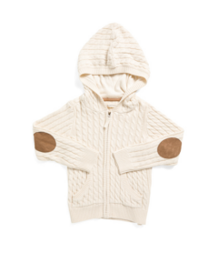 Boys Hooded Full Zip Cable Knit Sweater