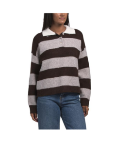 Fuzzy Rugby Stripe Polo Sweater