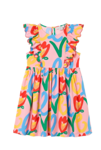 Girl's Love-print Ruffled-sleeve Dress, Size 5