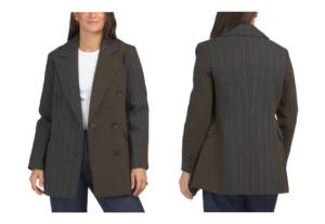 Wool Blend Color Block Structured Short Double Breasted Coat