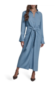 Tie Waist Long Sleeve Maxi Shirtdress