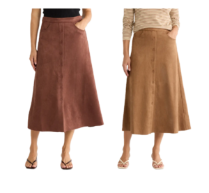 Button Front Faux Suede Maxi Skirt