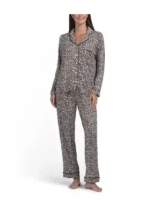 Image of sale on 2pc Animal Print Notch Collar Long Sleeve Pajama Set