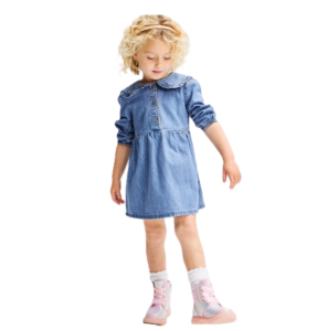 Toddler Girls' Long Sleeve Heart Collar Denim Dress